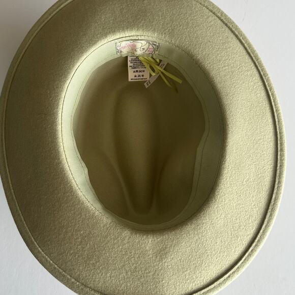 Free People 100% Wool Fedora Hat OS Pistacchio Green Wide Brim Hipster Boho main image 4